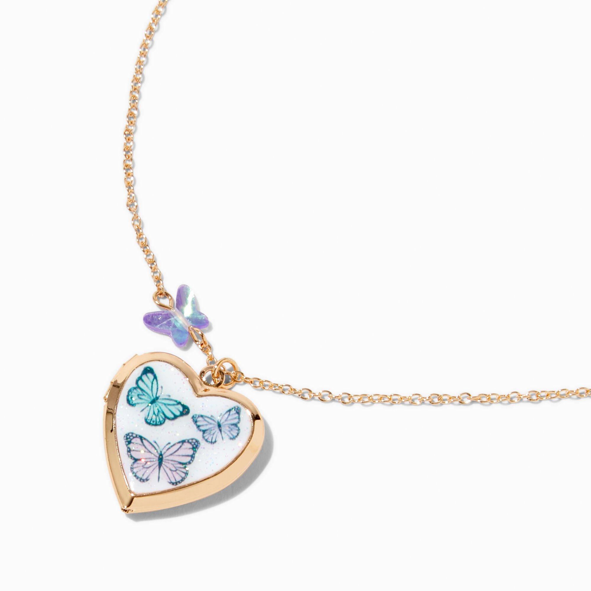 Butterfly Heart Locket Pendant Necklace,