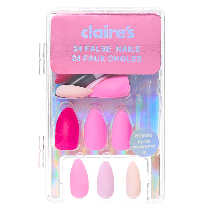 Mixed Pinks Matte Stiletto Faux Nail Set - 24 Pack,