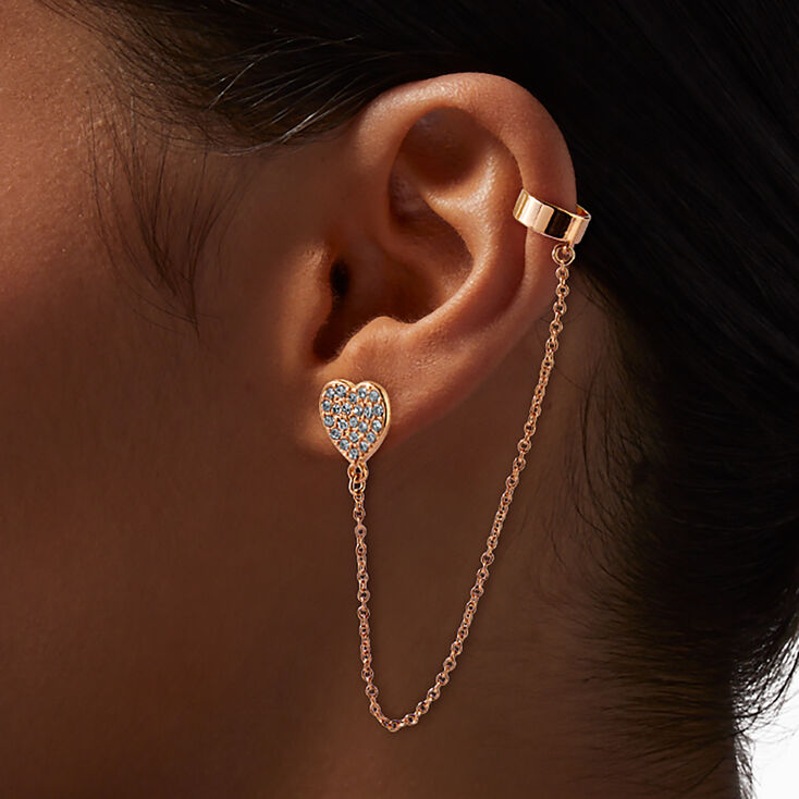 Gold-tone Pav&eacute; Heart Connector Earring,