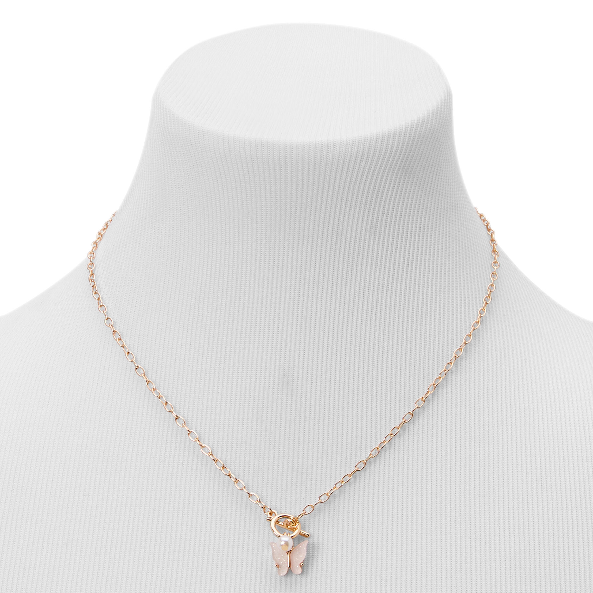 Pink Butterfly Pendant Necklace, Bracelet, & Earrings Set - 3 Pack,
