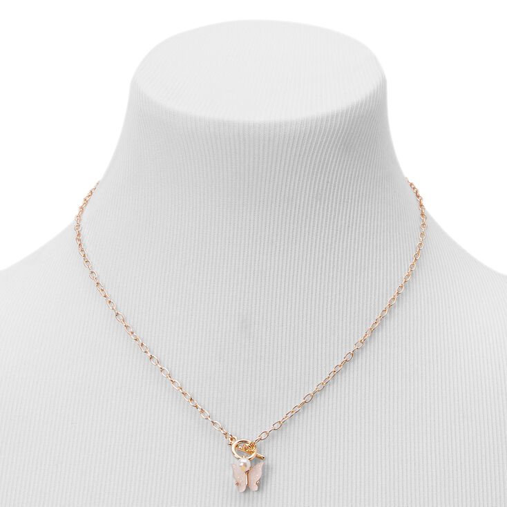 Pink Butterfly Pendant Necklace, Bracelet, &amp; Earrings Set - 3 Pack,