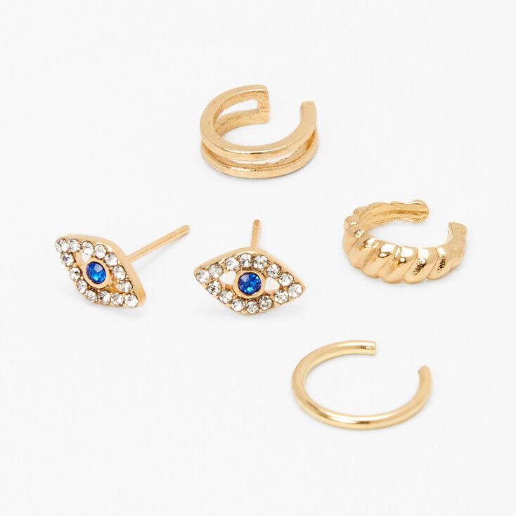 Gold Mixed Evil Eye Earrings Set - 4 Pack,