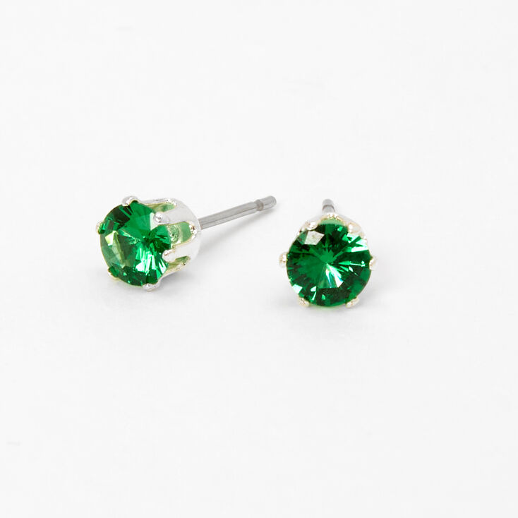 Green Cubic Zirconia 5mm Round Stud Earrings,