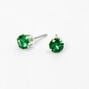 Silver Round Cubic Zirconia Stud Earrings - 5MM, Green,