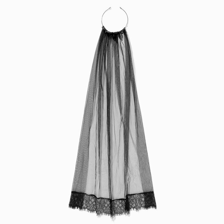 Black Gemstone Gothic Crown Veil Headband,