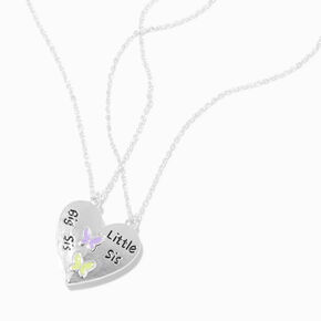 Colliers &agrave; pendentif c&oelig;ur fendu papillon pour grande s&oelig;ur et petite s&oelig;ur Best Friends - Lot de 2,