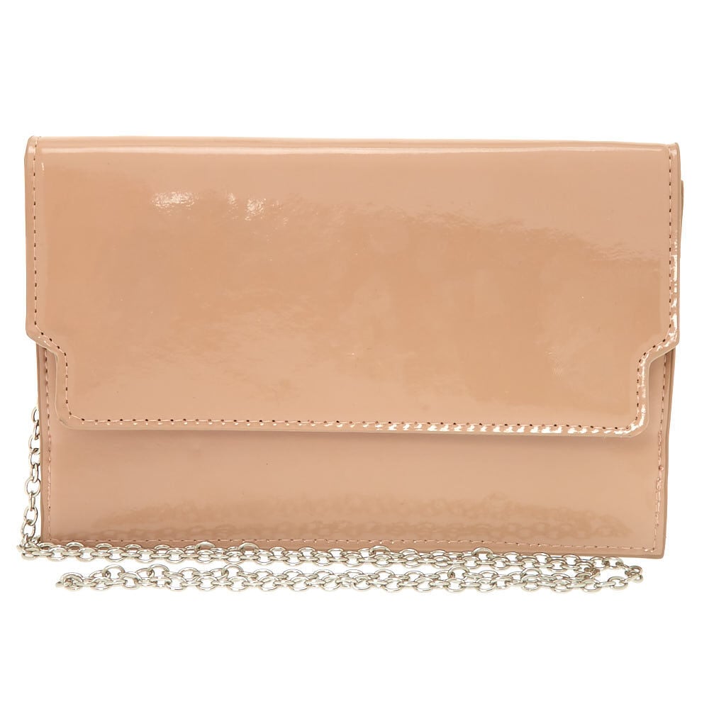Nude patent shop clutch bag