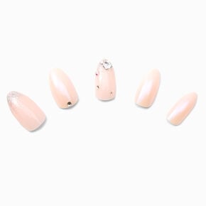 Holographic Pink Embellished Stiletto Vegan Faux Nail Set - 24 Pack,