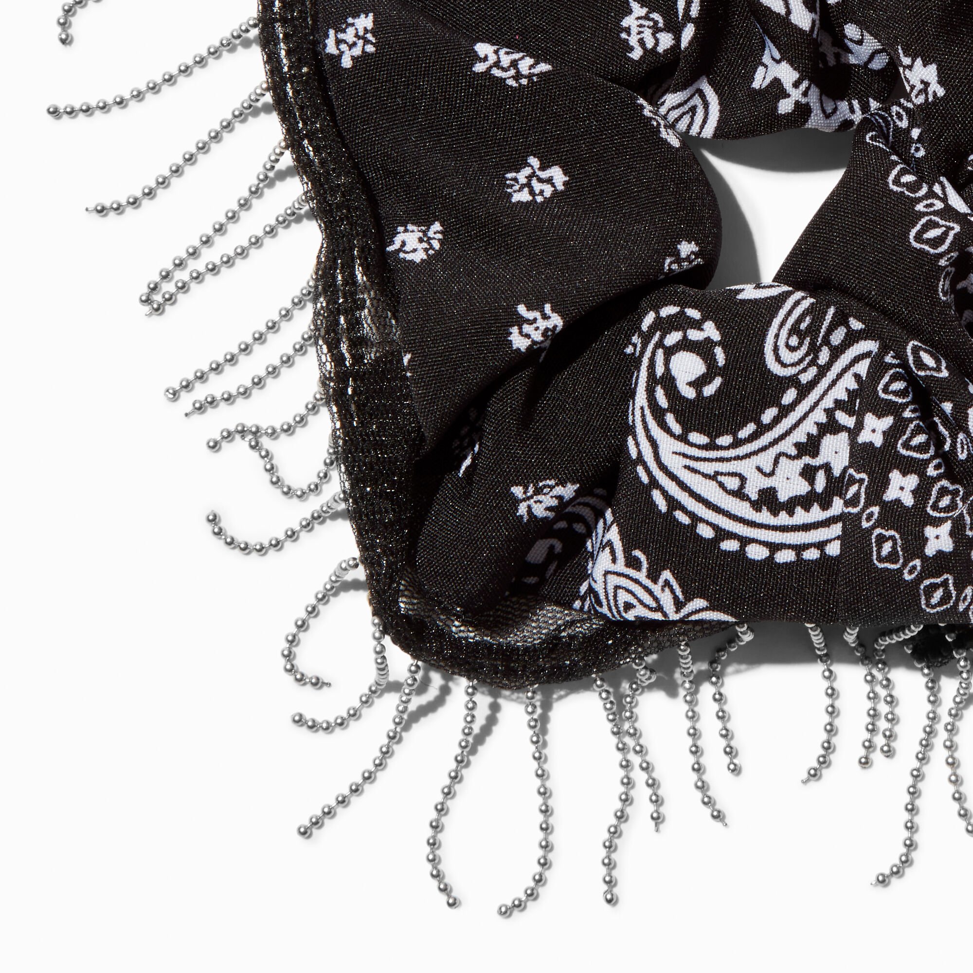 Chouchou à franges de chaîne imprimé bandana noir,