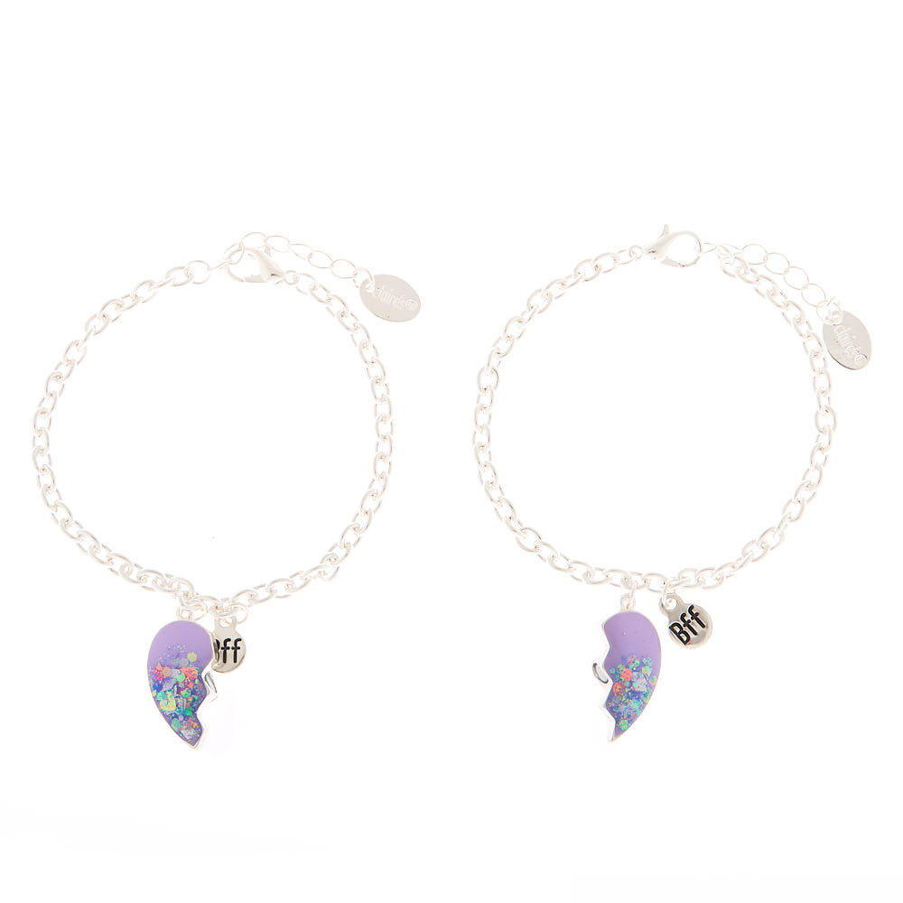 Glitter Heart Chain Friendship Bracelets - Purple, 2 Pack,