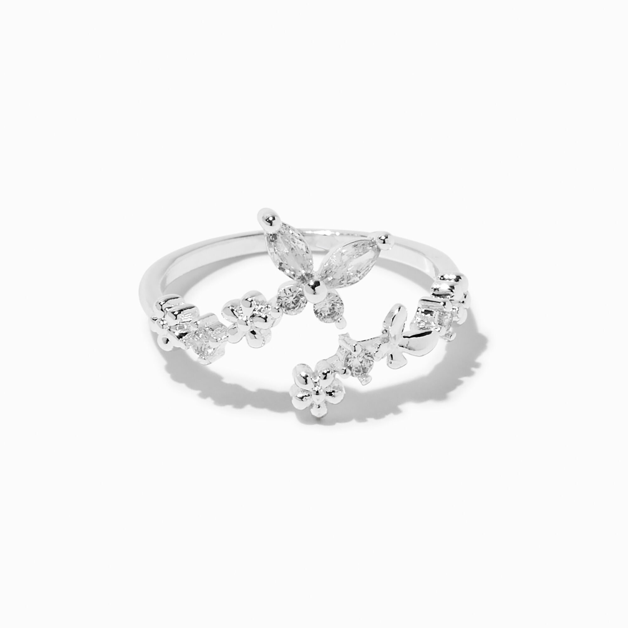 View Claires Tone Cubic Zirconia Butterfly Wrap Ring Silver information