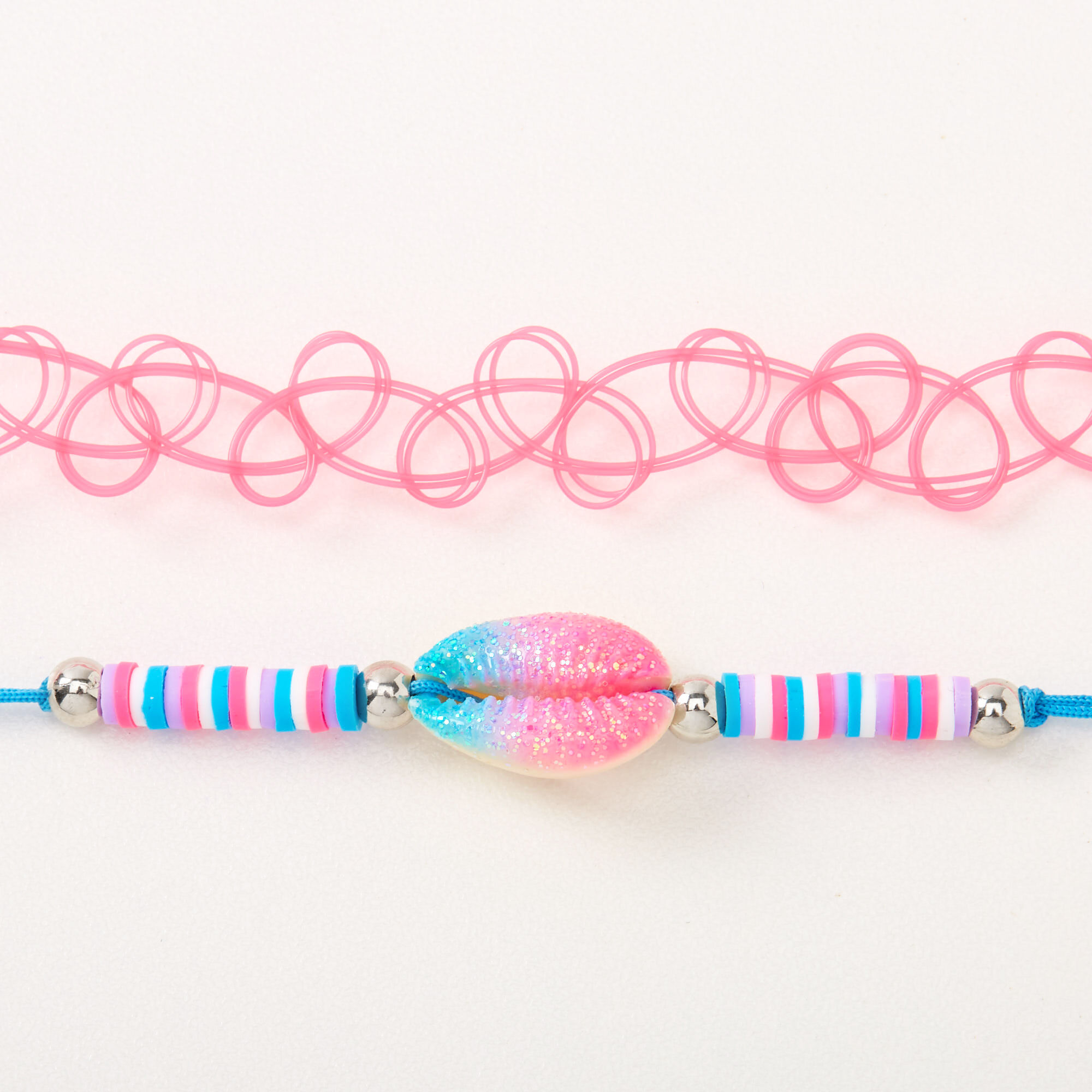 Blue, Pink, & Purple Cowrie Shell Choker Necklaces - 2 Pack,