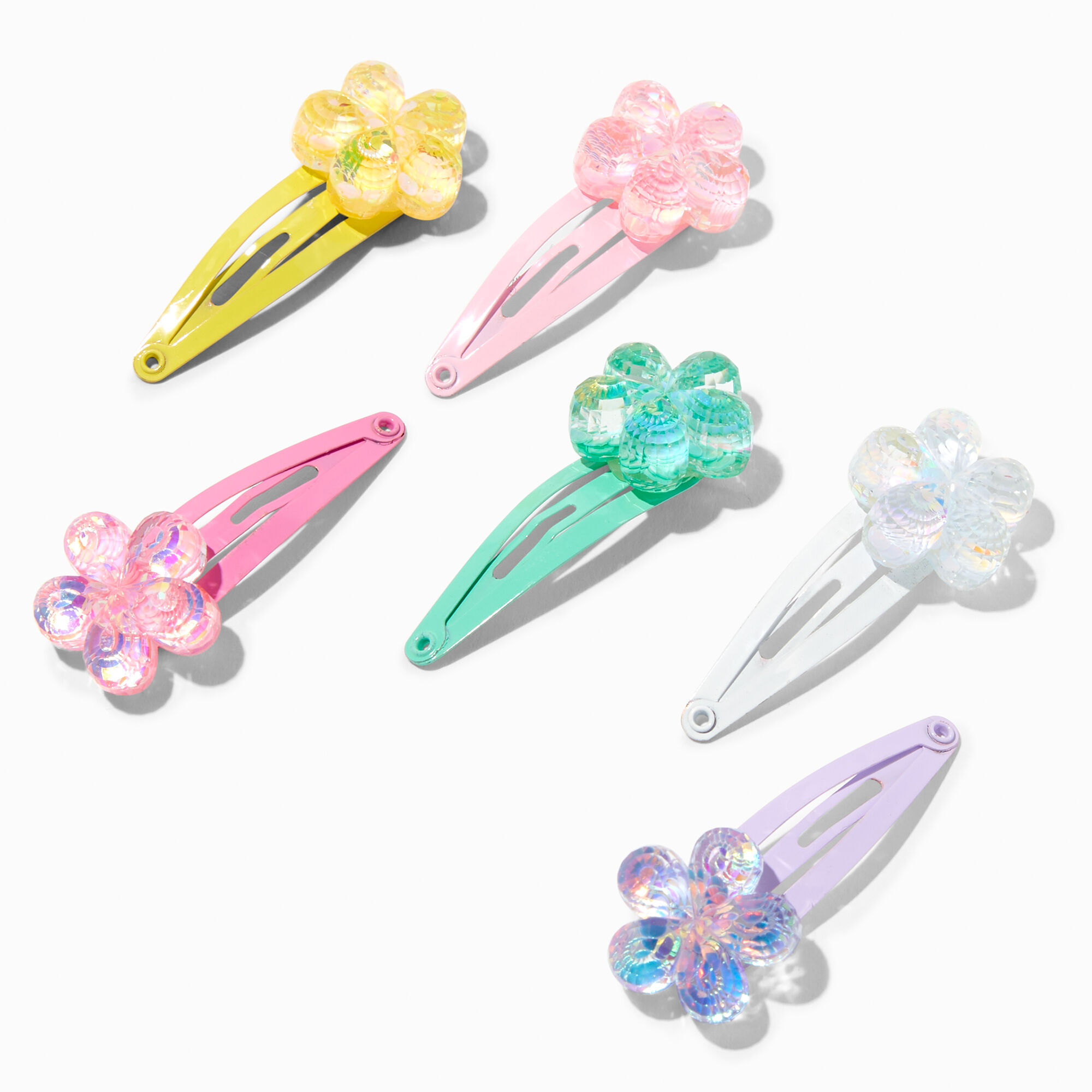 View Claires Club Pastel Sequin Flower Snap Hair Clips 6 Pack information