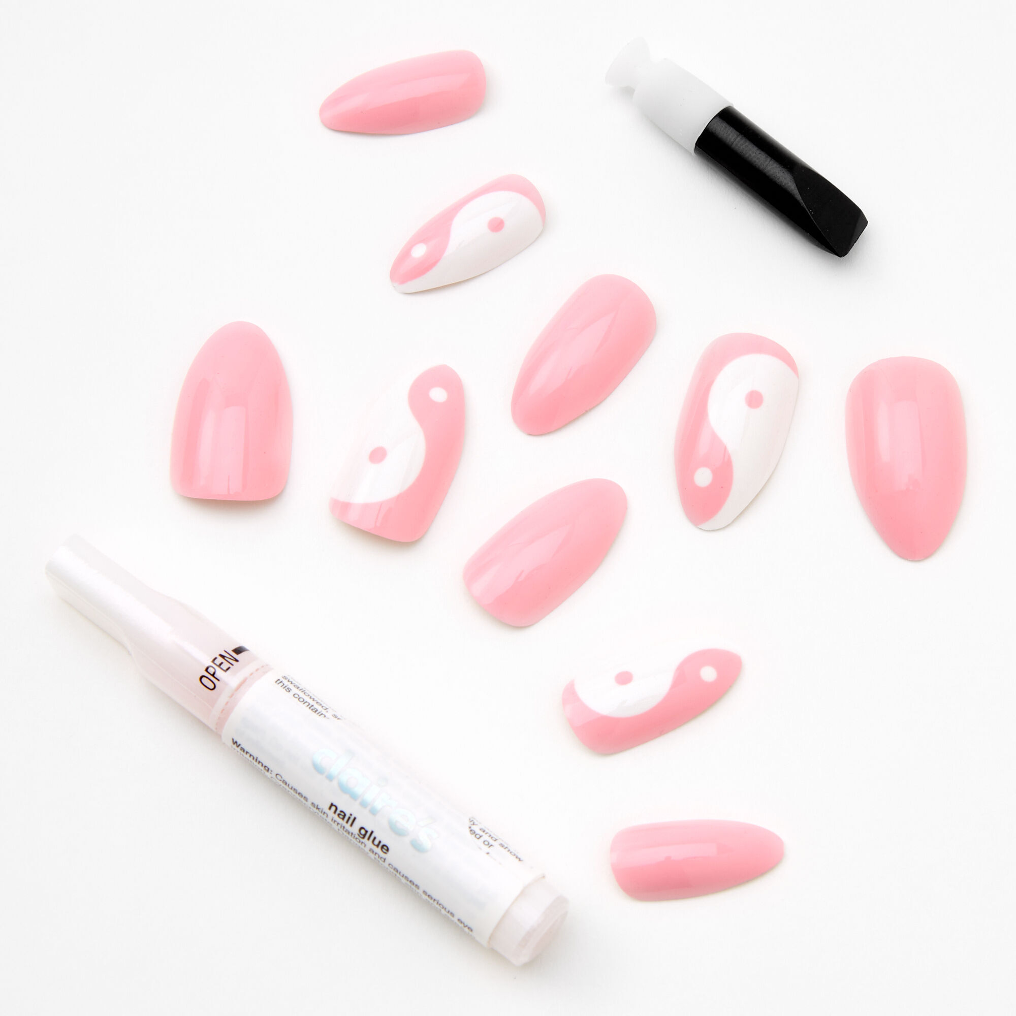 Pink Yin Yang Stiletto Faux Nail Set - 24 Pack,