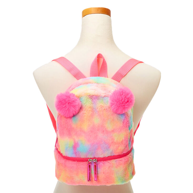 Faux Fur Rainbow Pom Pom Small Backpack,