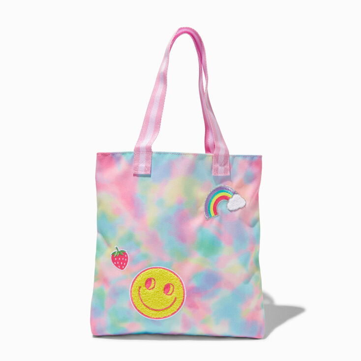 Claire&#39;s Club Happy Face Tie Dye Tote Bag,