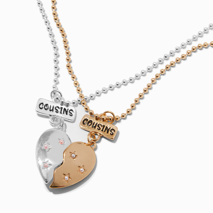 Cousins Mixed Metal Split Heart Pendant Necklaces - 2 Pack,