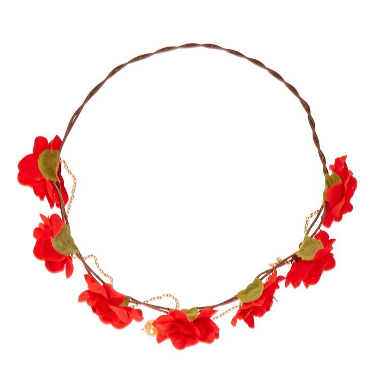Red Flowers and Golden Chain Hair Flower Crown | Claire's US