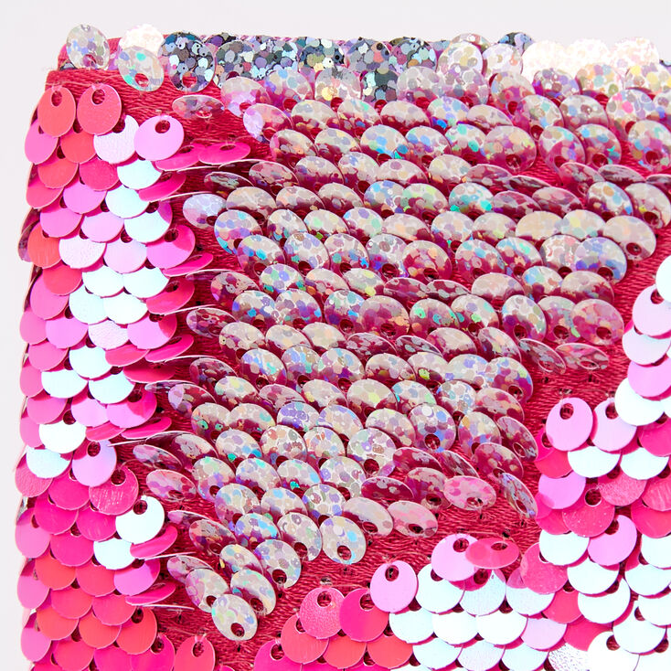 Porte-monnaie &agrave; zip holographique en sequins r&eacute;versibles - Rose,
