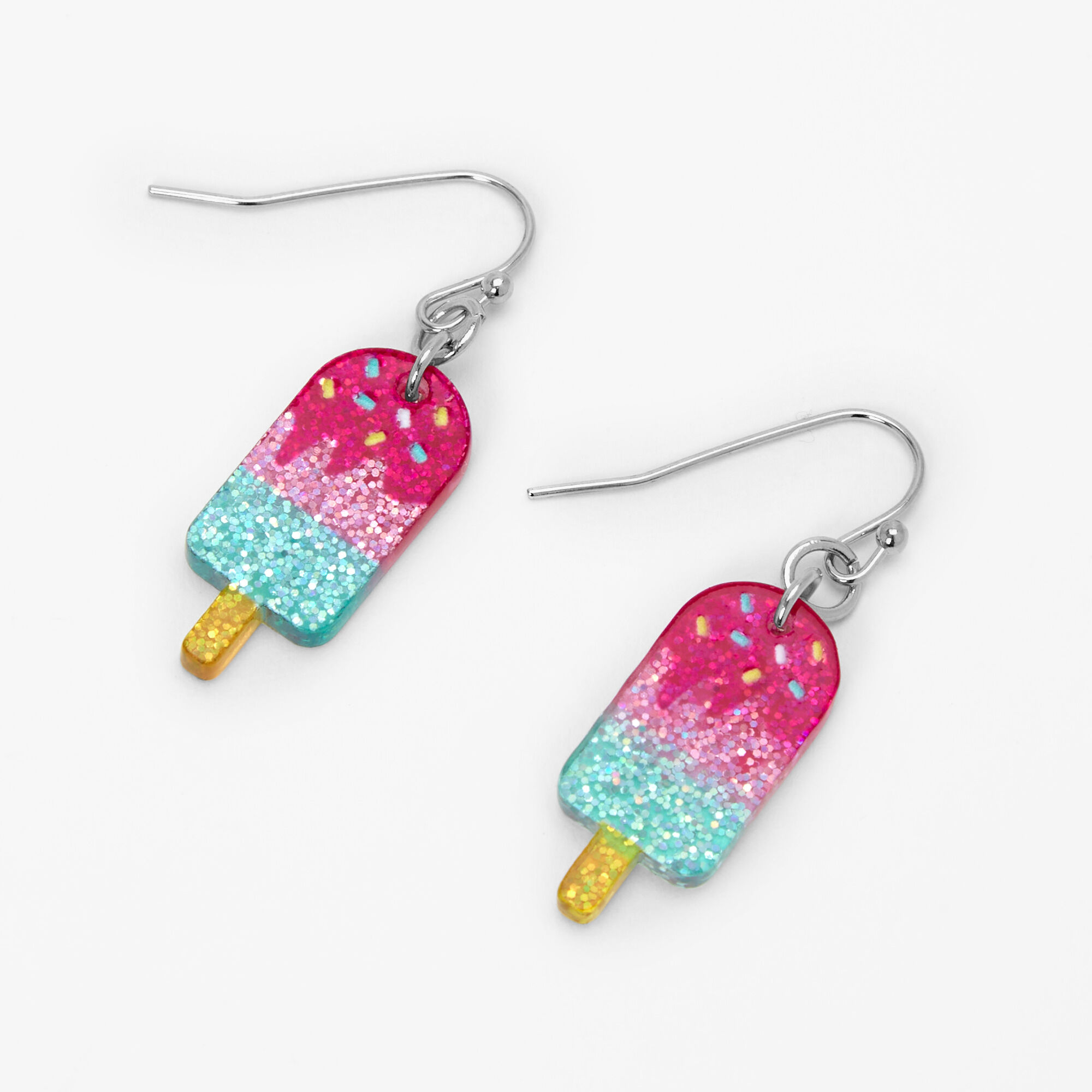 View Claires 1 Glitter Popsicle Drop Earrings Silver information