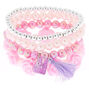 Claire&#39;s Club Rose Tassel Stretch Bracelets - Pink, 4 Pack,