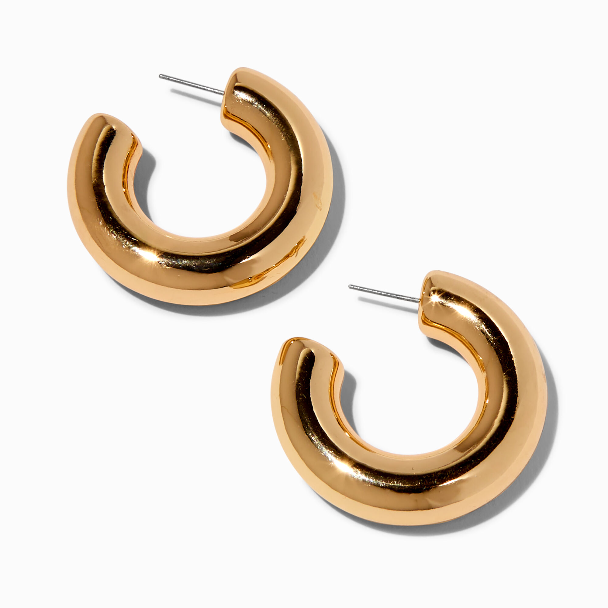View Claires Chunky Tone 40MM Tube Hoop Earrings Gold information