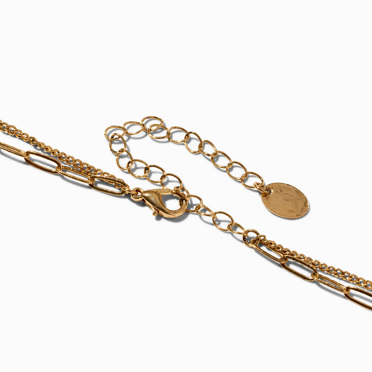 Burnished Gold Paperclip &amp; Starburst Pendant Multi-Strand Necklace,