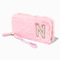 Pink Furry Pearl Initial Wristlet Wallet - N,