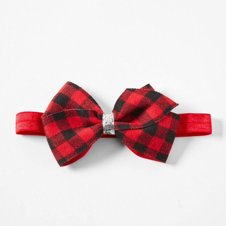 Claire&#39;s Club Black &amp; Red Plaid Elastic Headwrap,