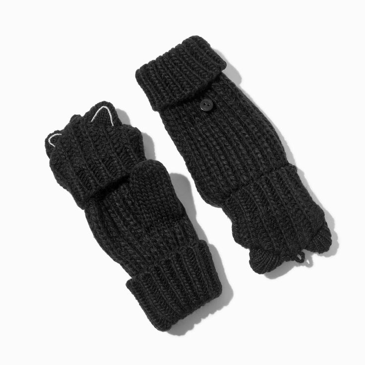 Gants convertibles chat noir,