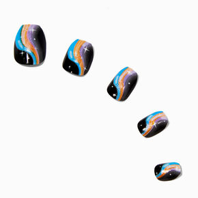 Multicolored Squiggle Black Coffin Vegan Press On Faux Nail Set - 24 Pack,