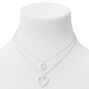 Silver Cubic Zirconia Double Heart Multi Strand Necklace,