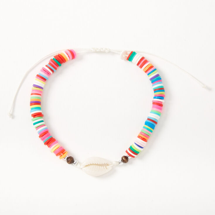 Claire's Bracelet réglable coquillages cauris disques arc-en-ciel