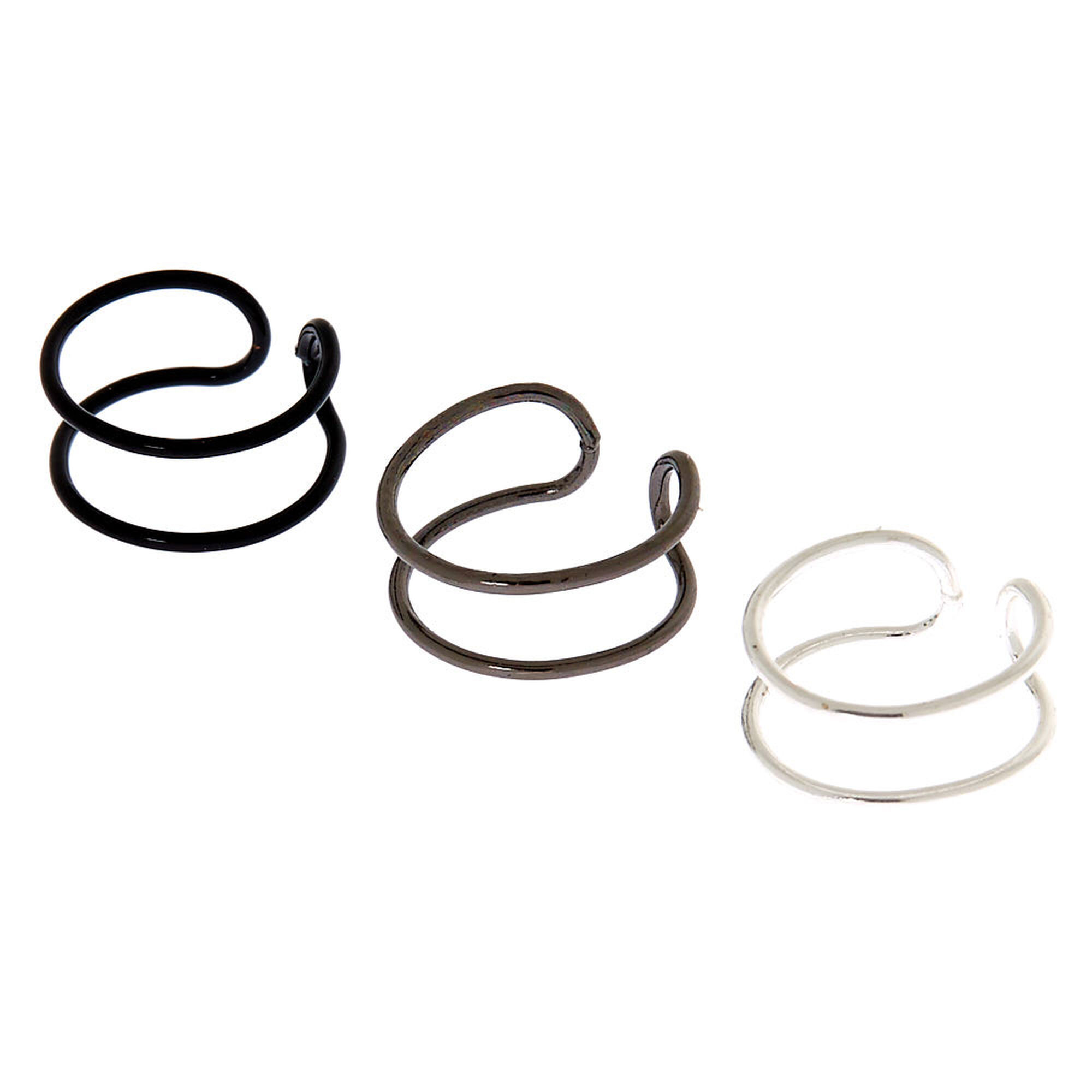 View Claires Mixed Metal Wire Ear Cuffs 3 Pack Silver information
