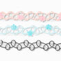 Bracelets &eacute;lastiques effet tatouage perles d&rsquo;imitation et fleurs - Lot de 3,