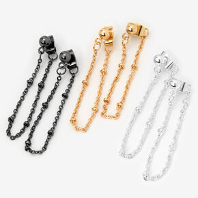 Mixed Metal 1&quot; Front and Back Chain Drop Earrings - 3 Pack,