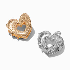 Mixed Metal Textured Heart Hair Claws - 2 Pack,