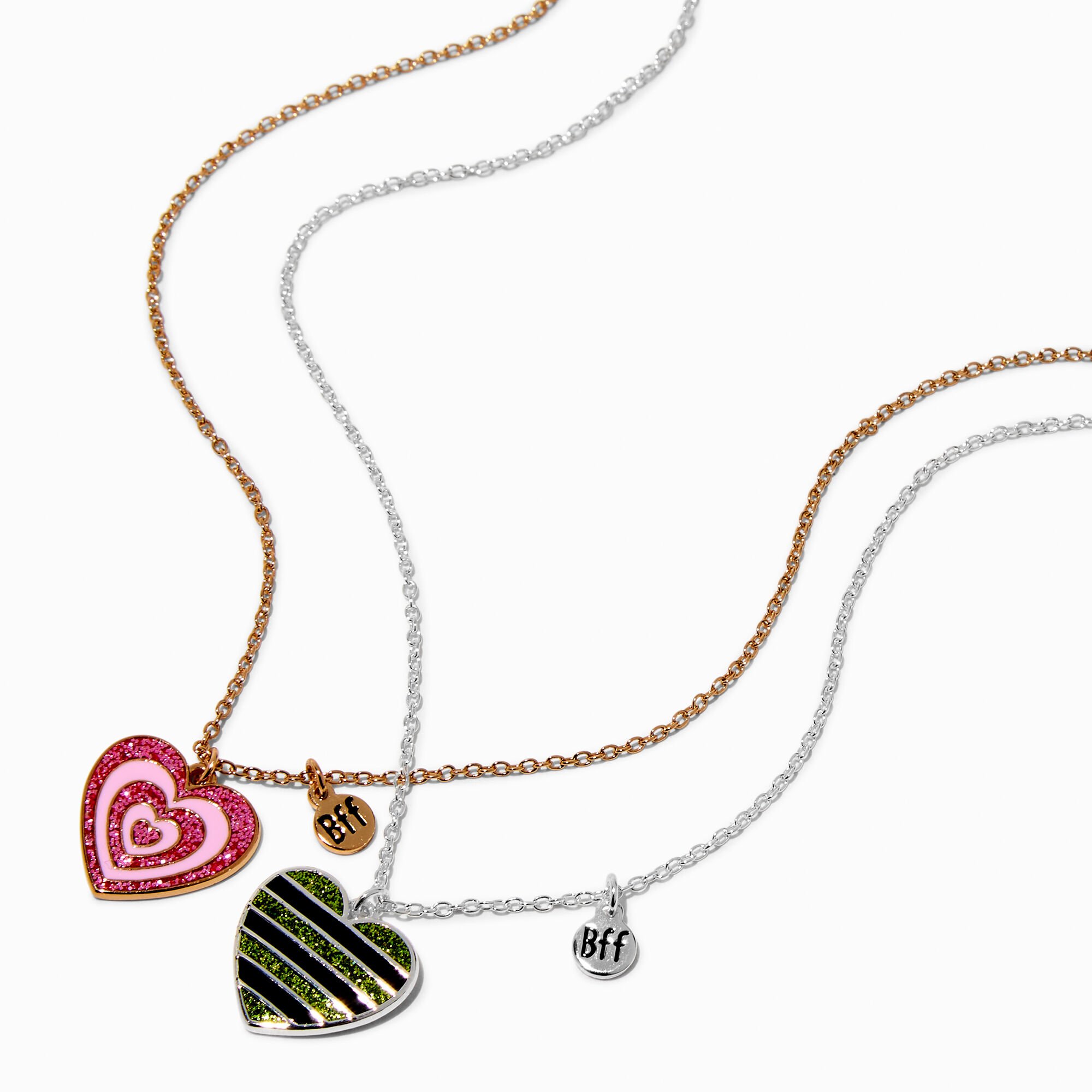 Best Friends Glitter Heart Pendant Necklaces - 2 Pack,
