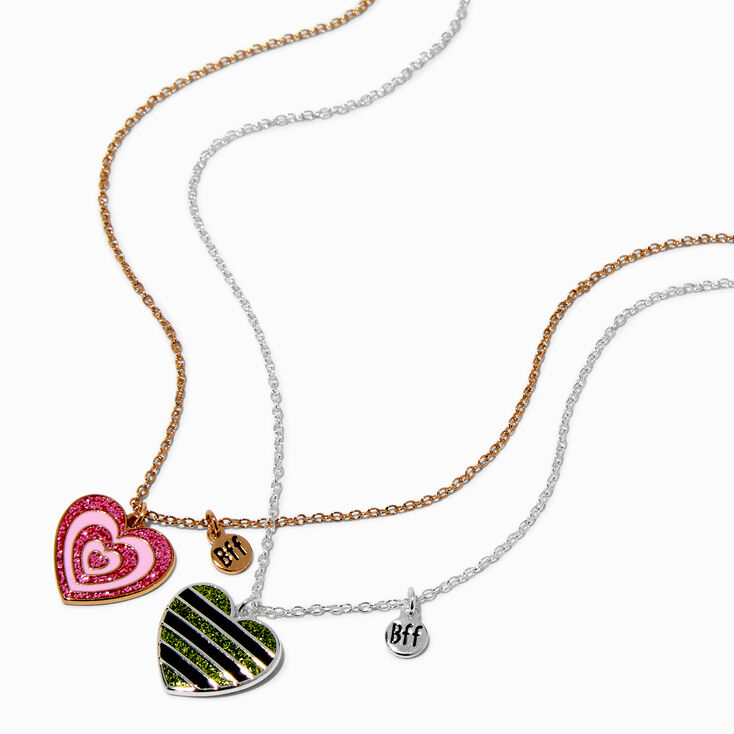 Best Friends Glitter Heart Pendant Necklaces - 2 Pack,