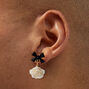 Black Bow Ivory Carved Rose Stud Earrings,