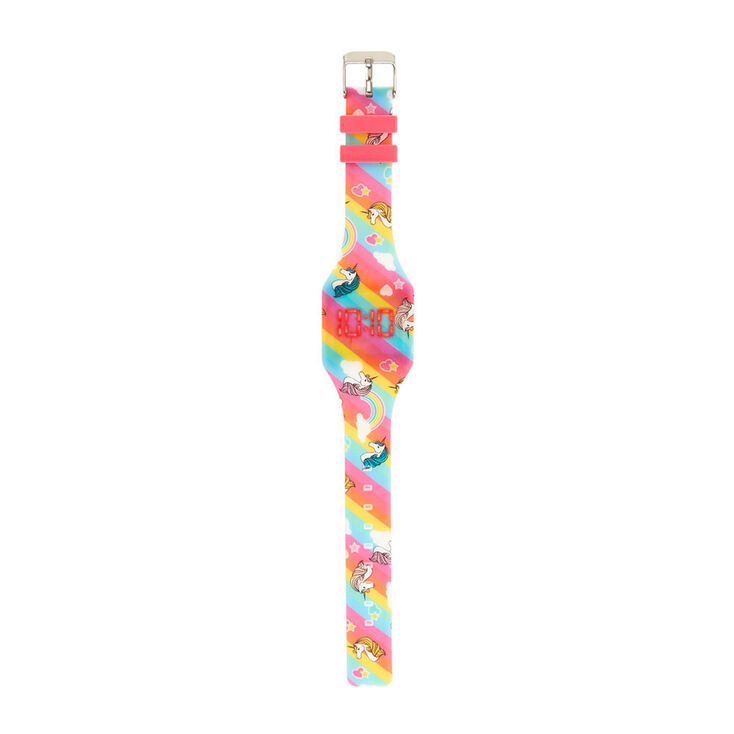 Montre digitale clignotante imprim&eacute; licorne arc-en-ciel,