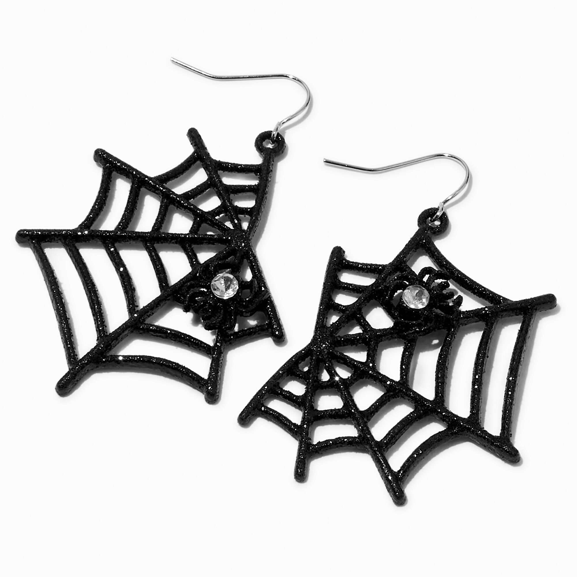 View Claires Rhinestone Spider Web 2 Drop Earrings Black information