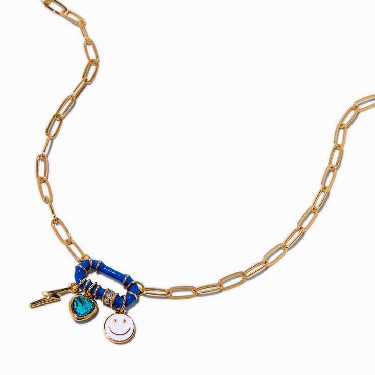 Blue Oval Carabiner Cluster Charm Pendant Necklace,