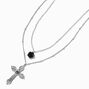 Silver-tone Carved Rose &amp; Cross Multi-Strand Necklace,