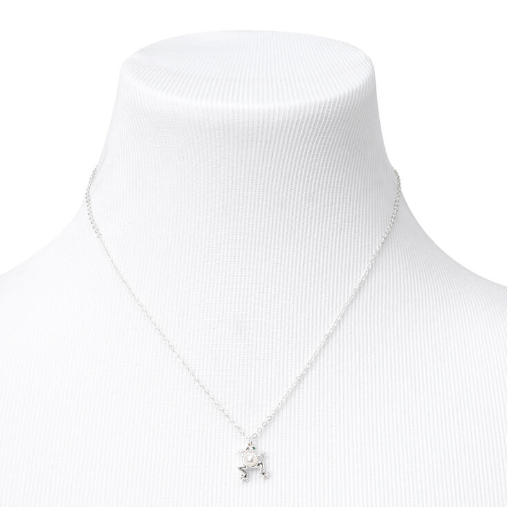 Silver Pearl Frog Pendant Necklace,