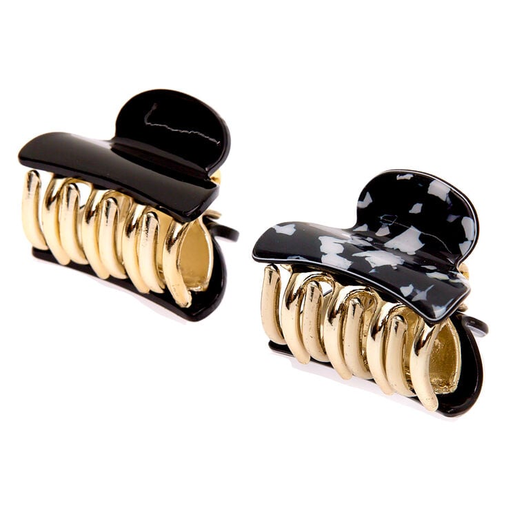 Claire's Lot de 2 mini pinces à cheveux à motif écaille de tortue noir et blanc