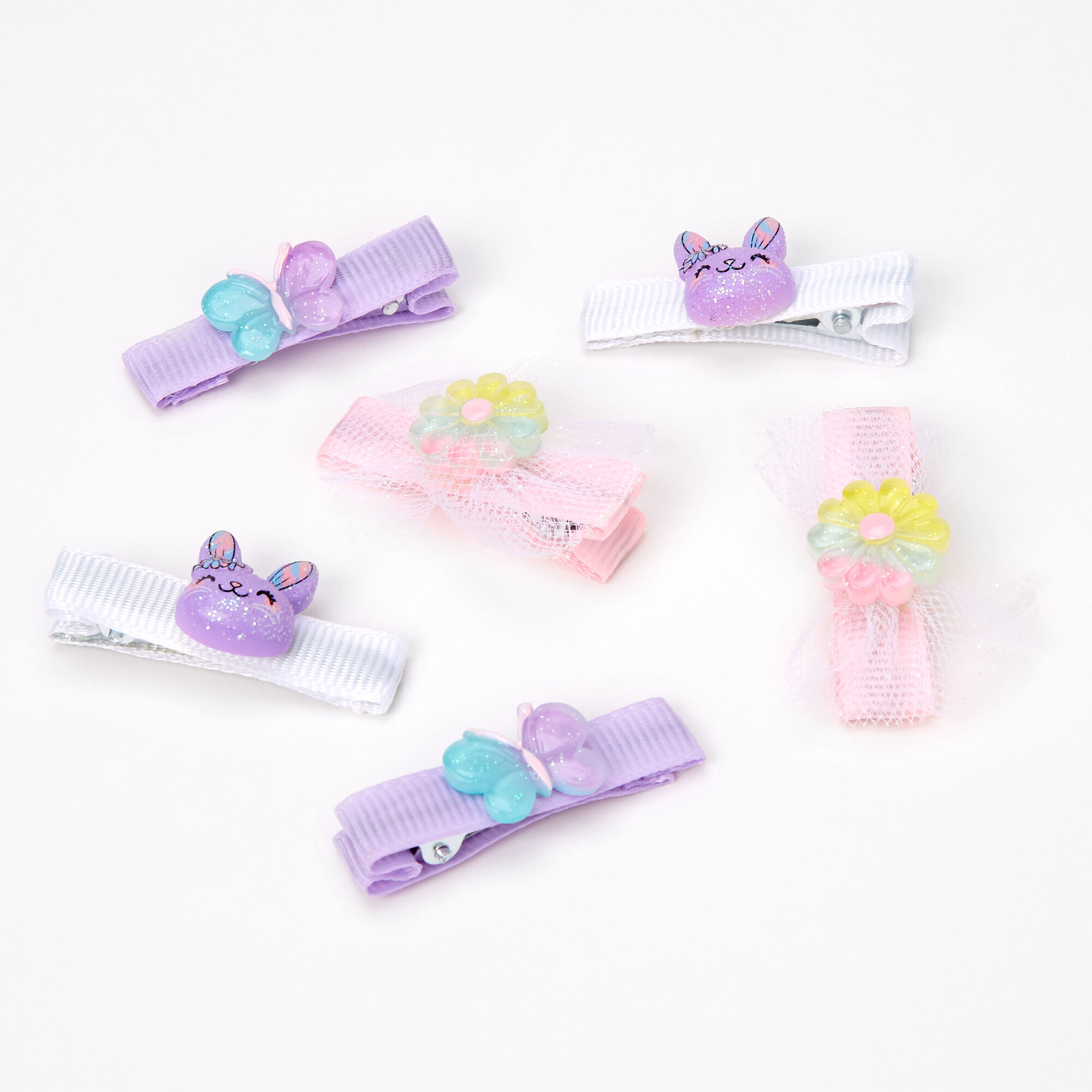 Claire's Club Glitter Bunny Hair Clips (6 Pack),