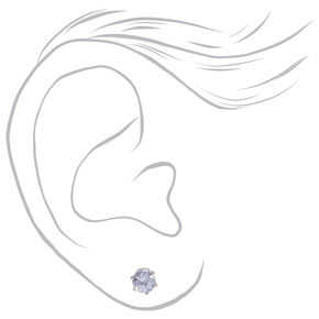 Silver-tone Cubic Zirconia 3mm, 4mm, &amp; 5mm Round Stud Earrings - 3 Pack,