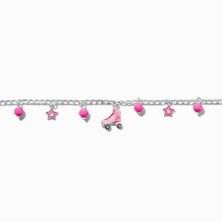 Pink Rollerskate Silver Charm Bracelet,