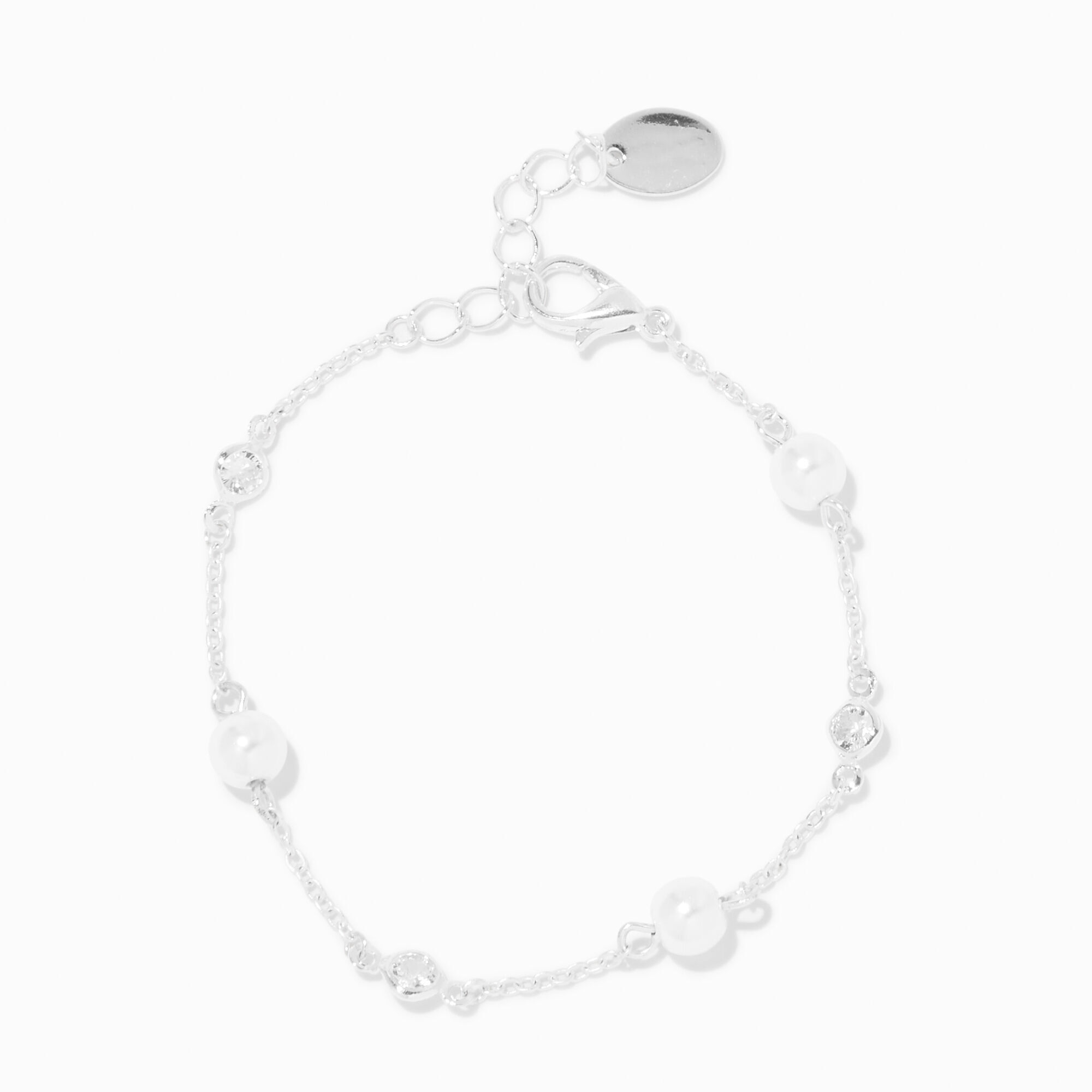 View Claires SilverTone Cubic Zirconia Pearl Chain Bracelet Gold information